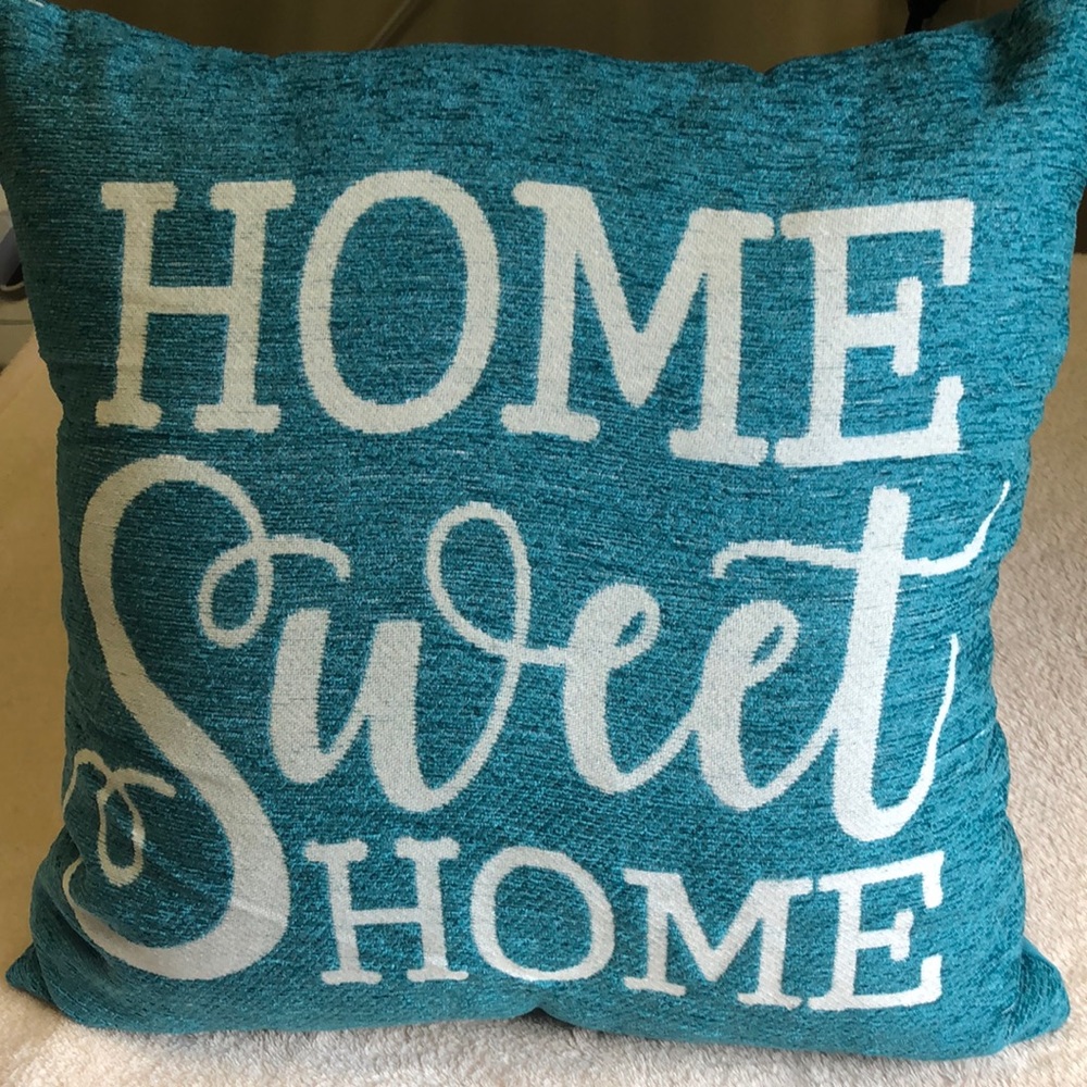 Spencer Home Sweet Home 16 x 16 Aqua Throw pillow